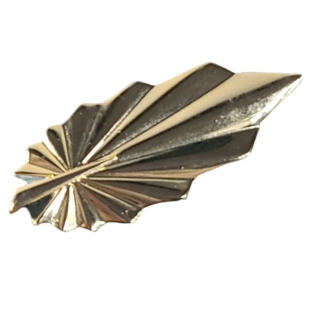 Vintage Gold Tone Leaf Brooch Pin Art Deco MCM